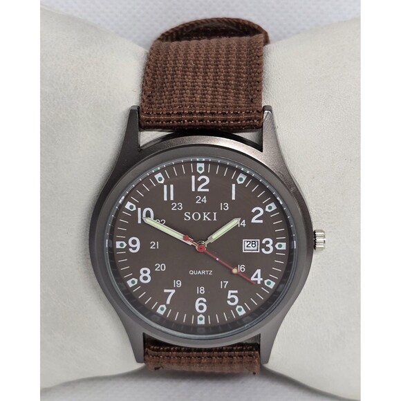 Other - Men's SOKI US Military Army Calendar Analog Quartz Brown Canvas Band Watch 07